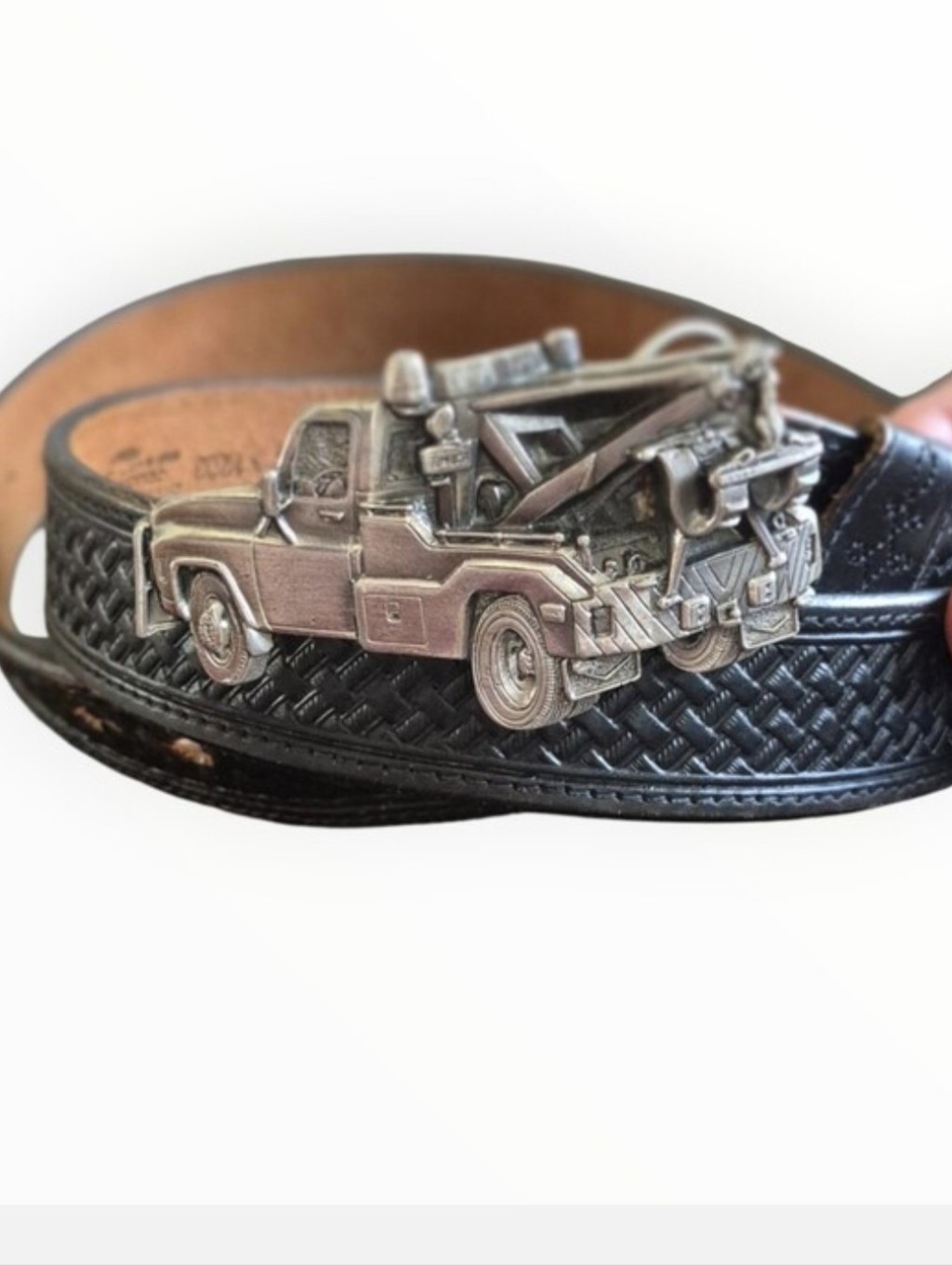 Vintage-American Creek 80' Collection 3d Tow Truck Bukel Silver Men Black Belt